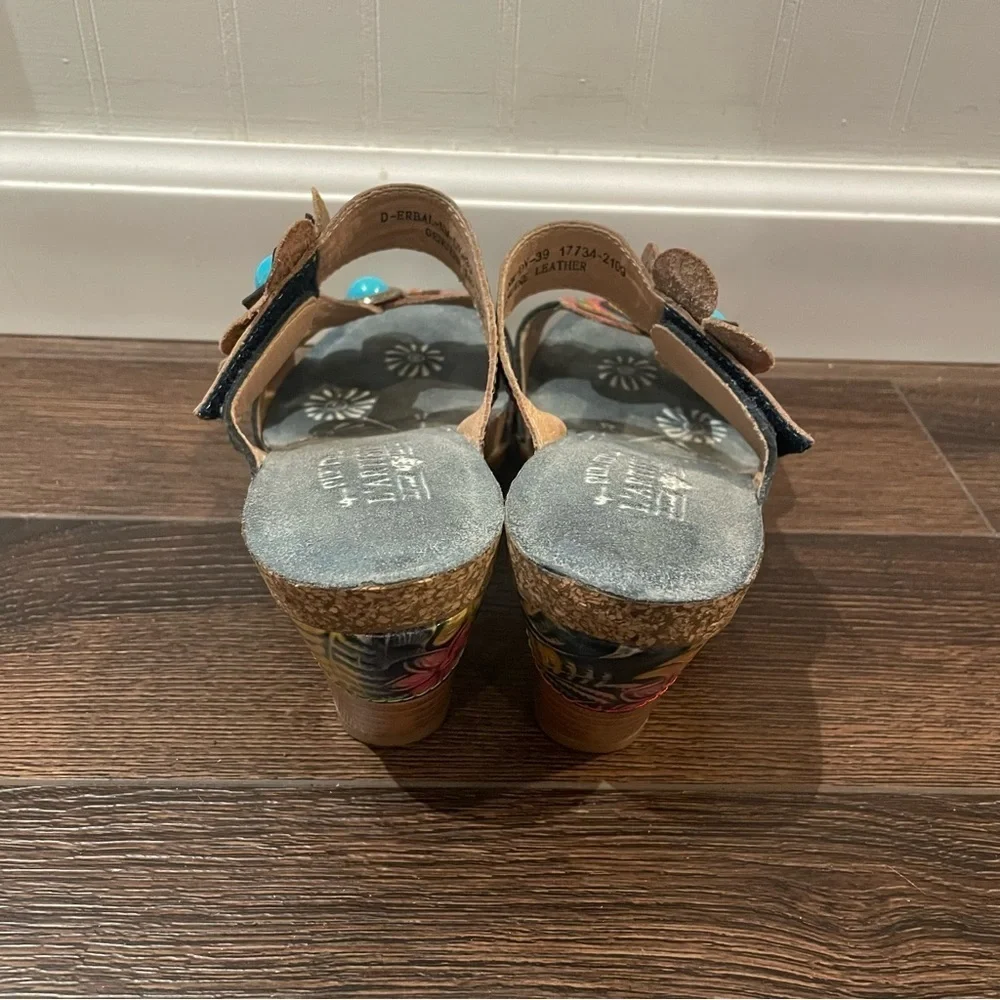 L'Artiste by Spring Step Bari Tooled Leather Floral Boho Slide Sandals 8.5 - Picture 4 of 14